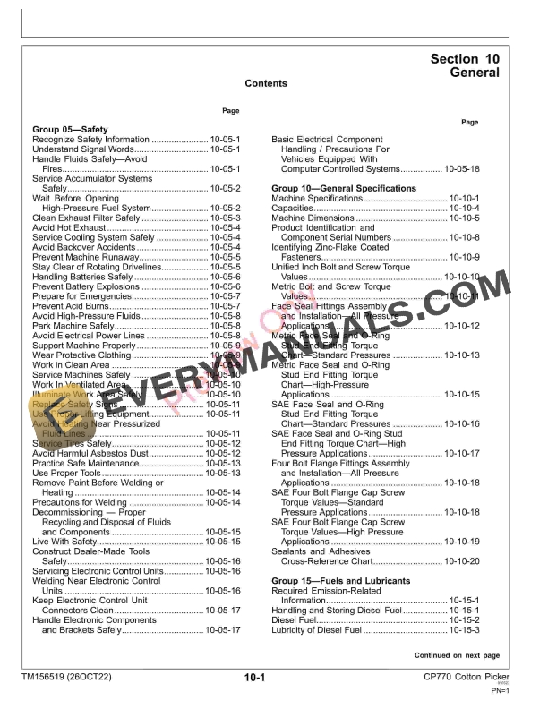 John Deere CP770 Cotton Picker Repair Technical Manual TM156519 26OCT22 5