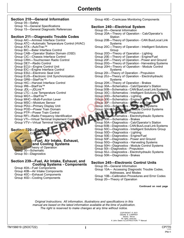 John Deere CP770Cotton Picker Diagnostic Technical Manual TM156619 25OCT22 3