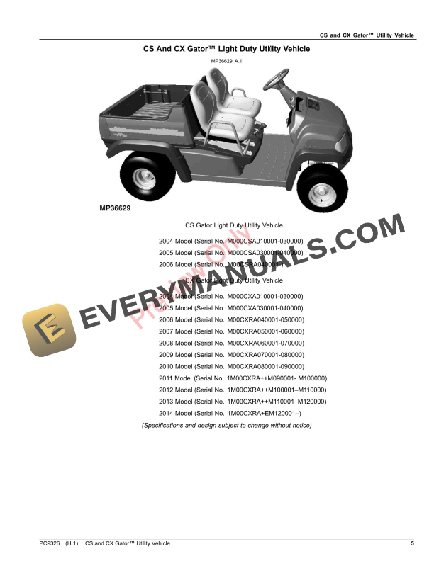 John Deere CS AND CX GATOR UTILITY VEHICLE Parts Catalog PC9326 21OCT22-5