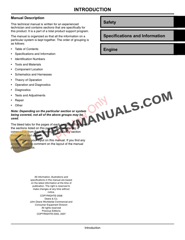 John Deere CS36 CS36LE CS40 CS40LE CS46 CS52 CS56 CS62 CS71 CS81 Chain Saws Technical Manual TM1917 01MAR08 3