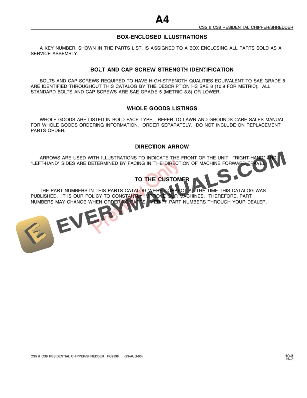 John Deere CS5, CS8 Chipper and Shredder Parts Catalog PC2398 23AUG96-5