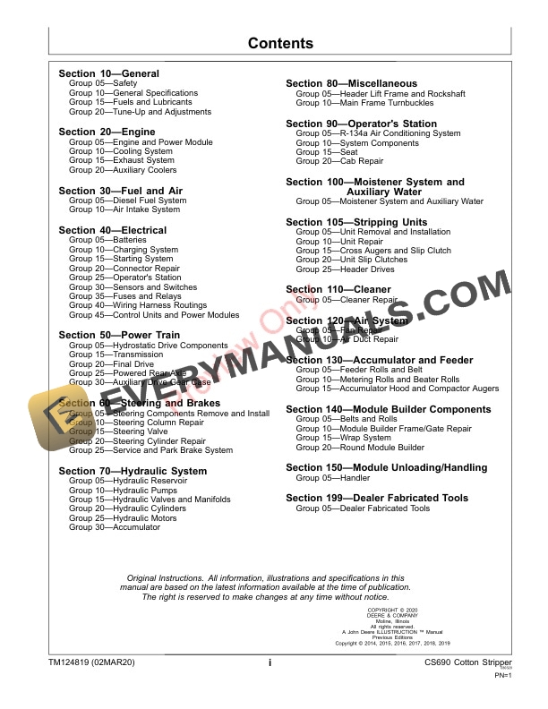 John Deere CS690 Cotton Stripper Repair Technical Manual TM124819 02MAR20 3