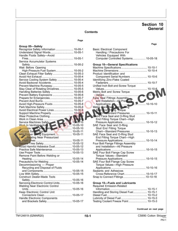 John Deere CS690 Cotton Stripper Repair Technical Manual TM124819 02MAR20 5