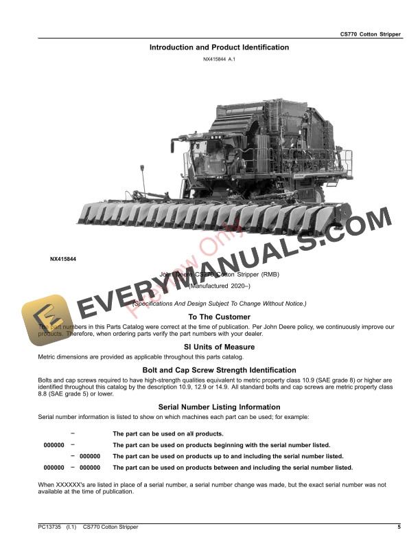 John Deere CS770 Cotton Stripper Parts Catalog PC13735 26OCT23-5