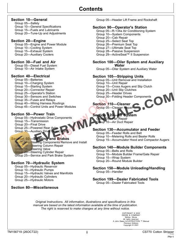 John Deere CS770 Cotton Stripper Repair Technical Manual TM156719 26OCT22 3