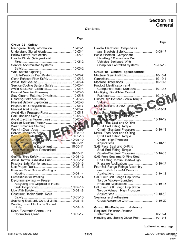 John Deere CS770 Cotton Stripper Repair Technical Manual TM156719 26OCT22 5
