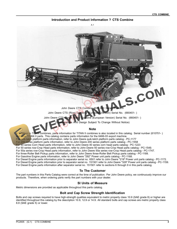 John Deere CTS COMBINE (EUROPEAN VERSION) Parts Catalog PC2605 10SEP23-3