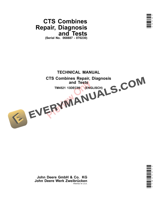 John Deere CTS Combines Technical Manual TM4521 13DEC99-1