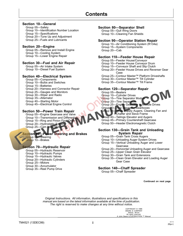 John Deere CTS Combines Technical Manual TM4521 13DEC99 3