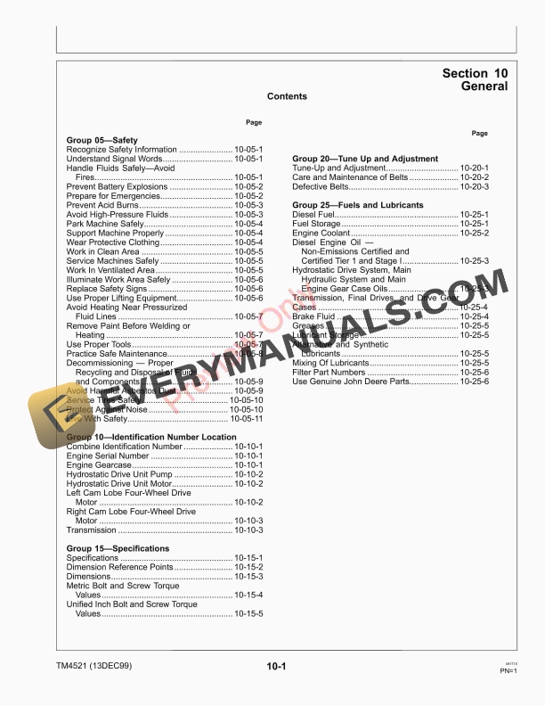John Deere CTS Combines Technical Manual TM4521 13DEC99 5