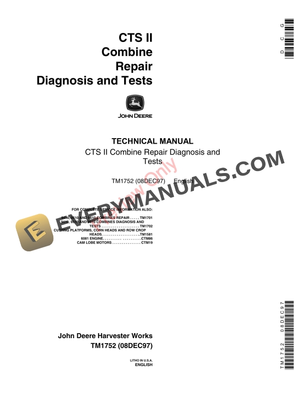 John Deere CTSII Combine Technical Manual TM1752 08DEC97-1