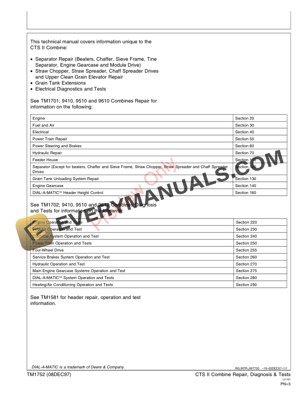 John Deere CTSII Combine Technical Manual TM1752 08DEC97 3