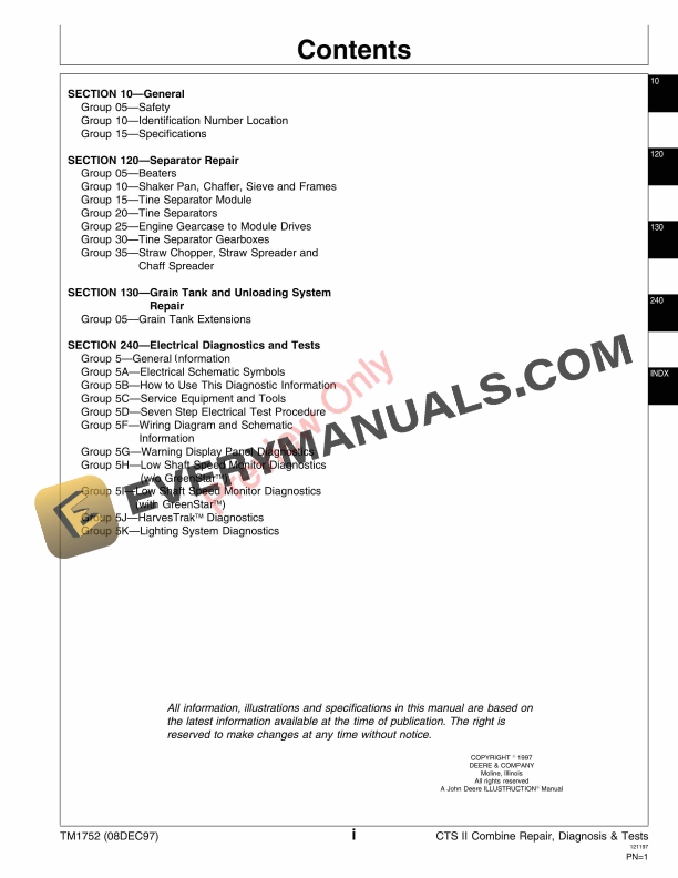 John Deere CTSII Combine Technical Manual TM1752 08DEC97 5