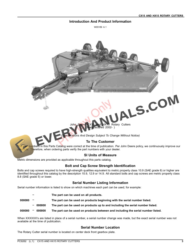 John Deere CX15 AND HX15 ROTARY CUTTER Parts Catalog PC9262 30SEP23-3