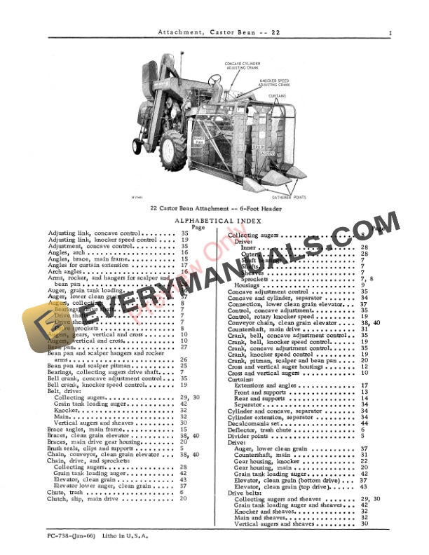 John Deere Castor Bean Attachment – 22 for 55 Combines Parts Catalog PC738 01JAN66-3