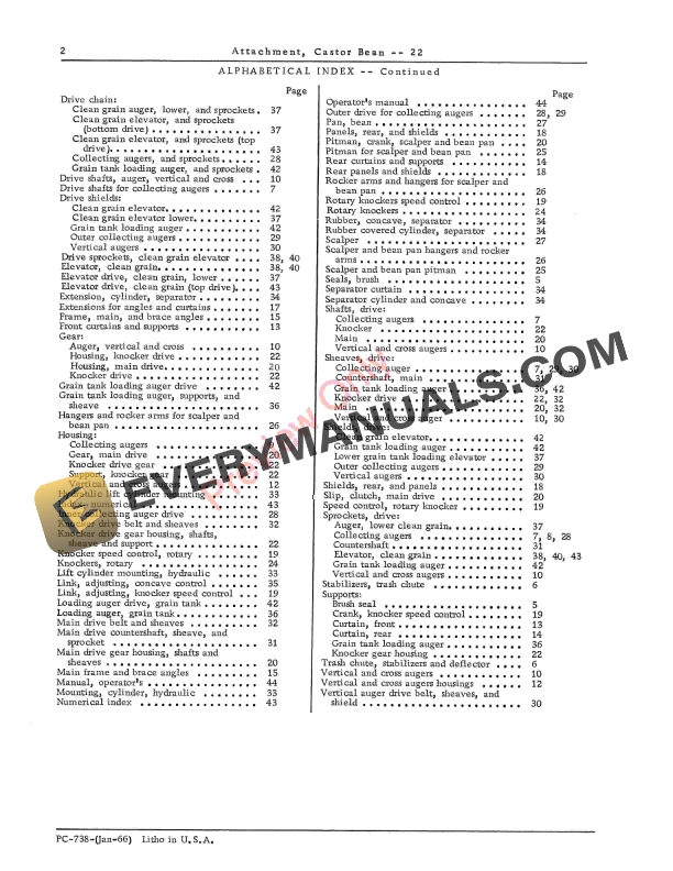John Deere Castor Bean Attachment – 22 for 55 Combines Parts Catalog PC738 01JAN66-4