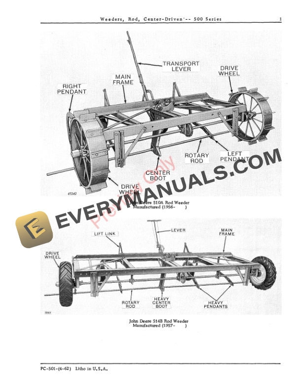 John Deere Center-Driven Rod Weeders – 500 Series Parts Catalog PC501 01SEP66-3