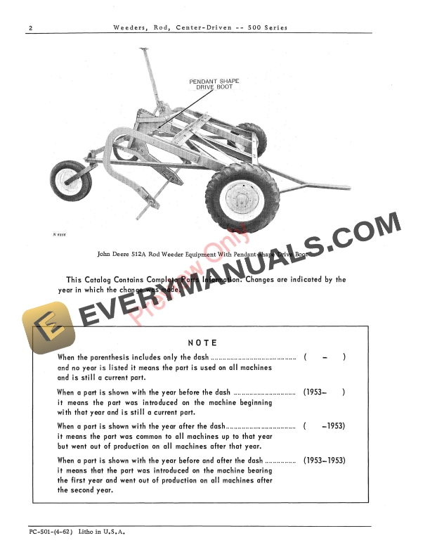 John Deere Center-Driven Rod Weeders – 500 Series Parts Catalog PC501 01SEP66-4