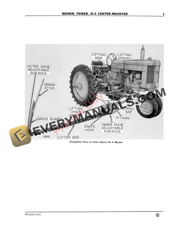 John Deere Center-Mounted Power Mower – 20A Parts Catalog PC515 01APR57-3