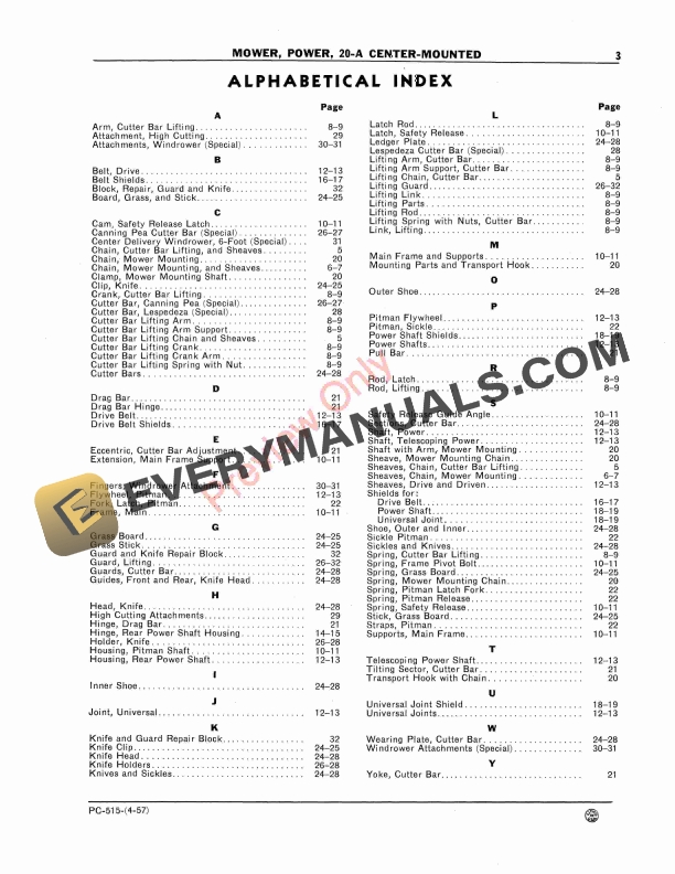John Deere Center-Mounted Power Mower – 20A Parts Catalog PC515 01APR57-5