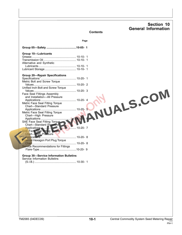John Deere Central Commodity System Seed Metering Technical Manual TM2065 04DEC09 5