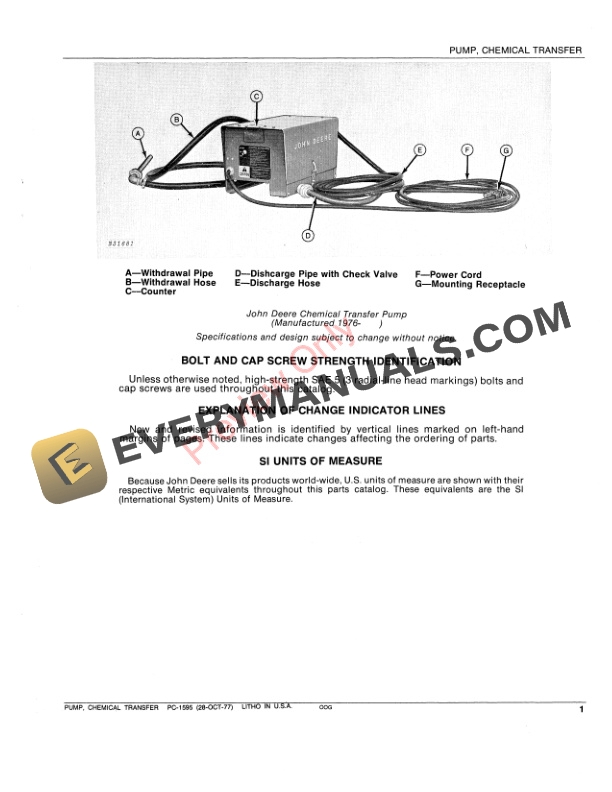 John Deere Chemical Transfer Pump Parts Catalog PC1595 28OCT77-3
