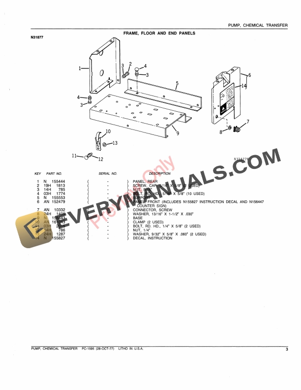John Deere Chemical Transfer Pump Parts Catalog PC1595 28OCT77-5