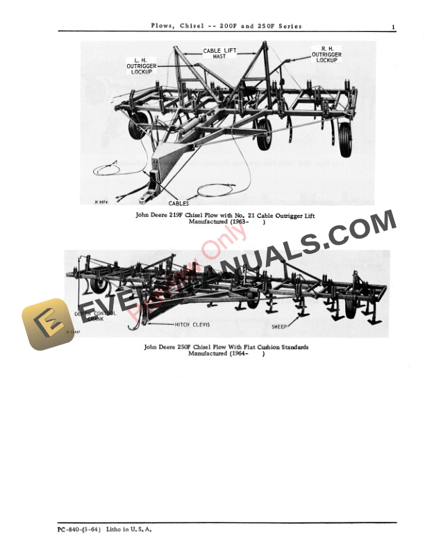 John Deere Chisel Plows – 200F, 250F Series Parts List PC840 01MAR64-3
