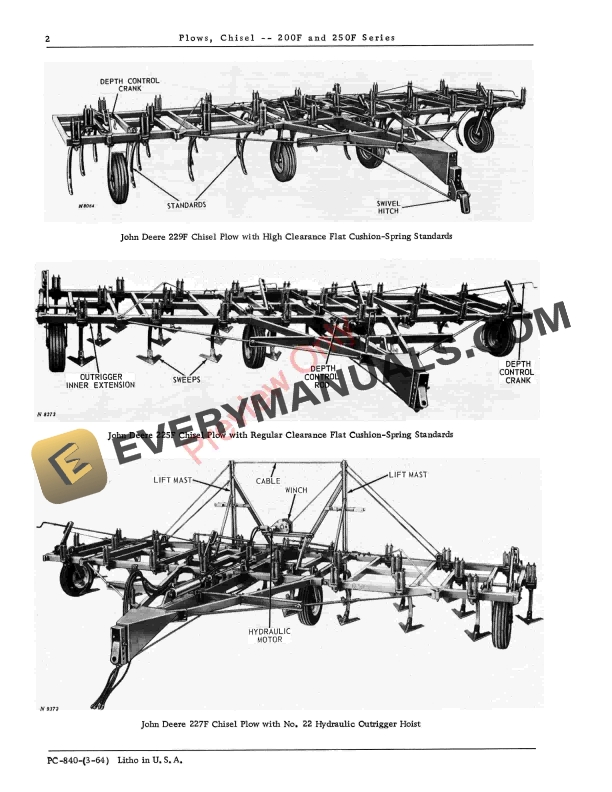 John Deere Chisel Plows – 200F, 250F Series Parts List PC840 01MAR64-4