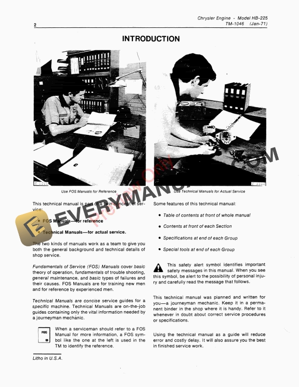 John Deere Chrysler HB 225 Engine Technical Manual TM1046 01JAN71 4