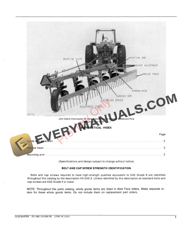 John Deere Clod-Buster (Attachment) Parts Catalog PC1460 10JUN76-3