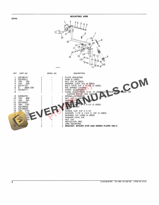 John Deere Clod-Buster (Attachment) Parts Catalog PC1460 10JUN76-4