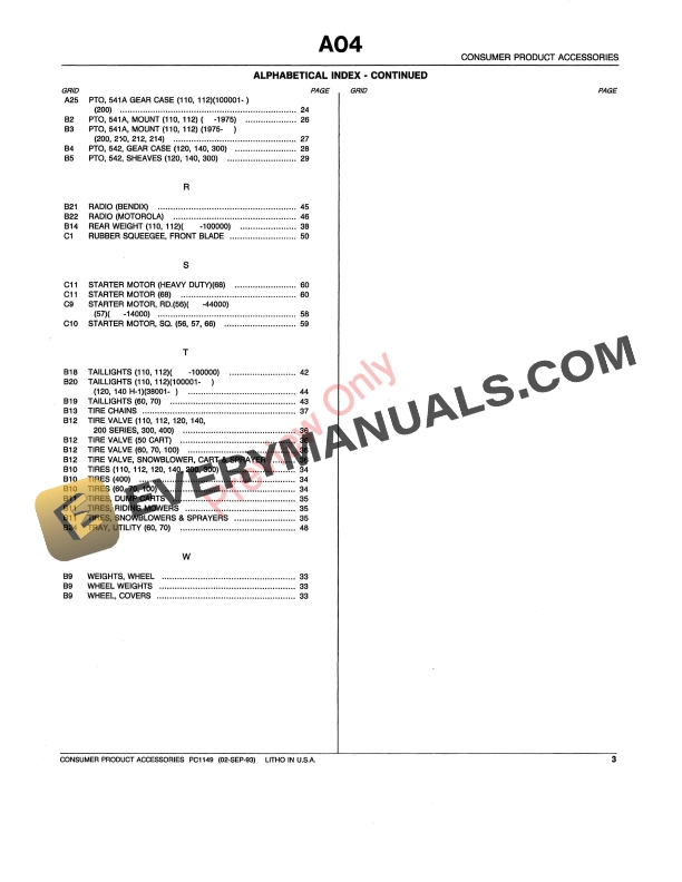 John Deere Consumer Product Accessories Parts Catalog PC1149 02SEP93 6 John Deere Consumer Product Accessories Parts Catalog PC1149 02SEP93 5