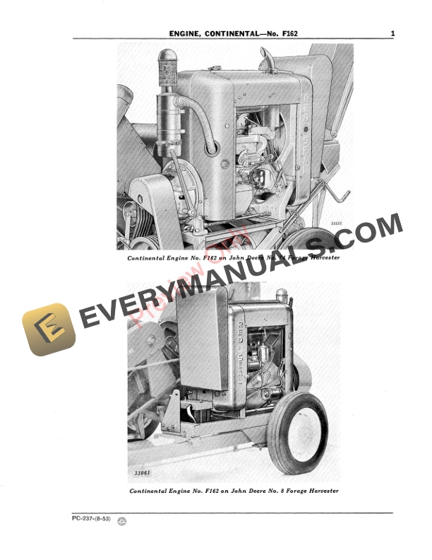 John Deere Continental Engine – No. F162 Parts Catalog PC237 01AUG53-3