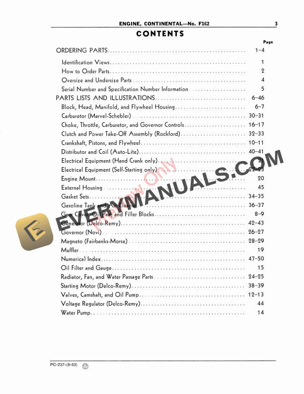John Deere Continental Engine – No. F162 Parts Catalog PC237 01AUG53-5