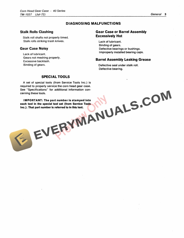 John Deere Corn Head Gear Case Technical Manual TM1027 01JUL72 5