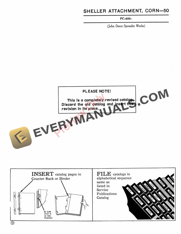 John Deere Corn Sheller Attachment – 50 Parts Catalog PC600 01OCT67-1