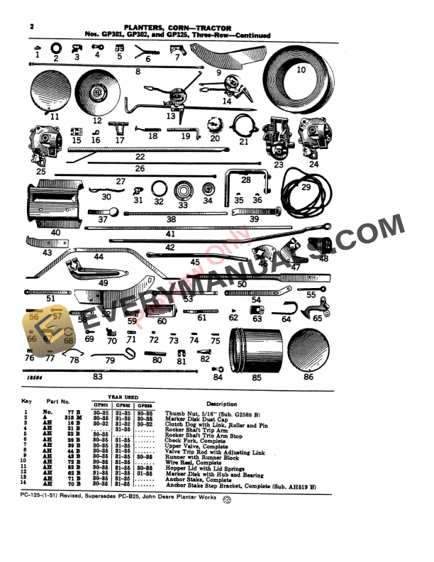 John Deere Corn-Tractor Planters Nos. GP301, GP302, GP325 Parts Catalog PC125 01JAN51-4