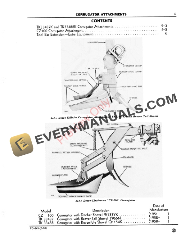 John Deere Corrugator Attachments Parts Catalog PC643 01JUN59-3