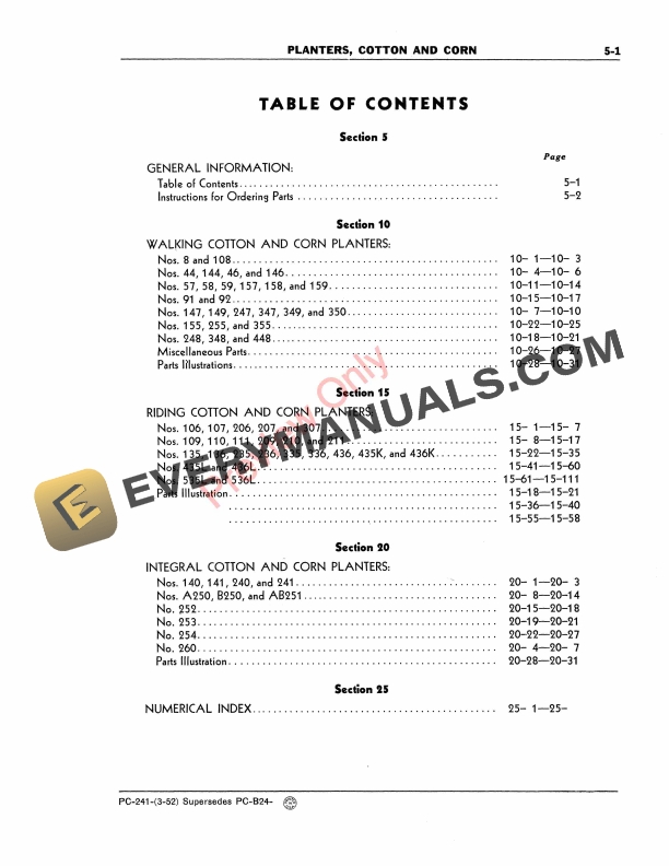 John Deere Cotton and Corn Planters Parts Catalog PC241 01MAR52 6 John Deere Cotton and Corn Planters Parts Catalog PC241 01MAR52-5