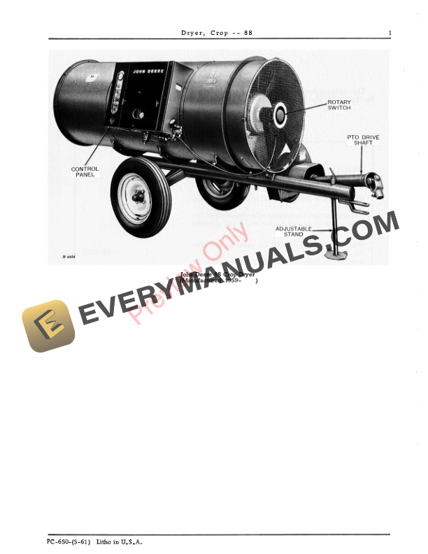 John Deere Crop Dryer – 88 Parts Catalog PC650 01MAY61-3