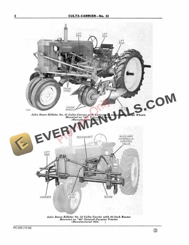John Deere Culta-Carrier, 52-01, 52-03 Killefer Models Parts Catalog PC529 01OCT56 5 John Deere Culta-Carrier, 52-01, 52-03 Killefer Models Parts Catalog PC529 01OCT56-4