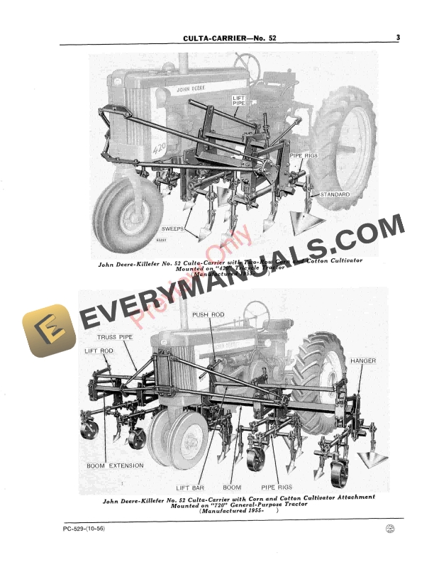 John Deere Culta-Carrier, 52-01, 52-03 Killefer Models Parts Catalog PC529 01OCT56 6 John Deere Culta-Carrier, 52-01, 52-03 Killefer Models Parts Catalog PC529 01OCT56-5
