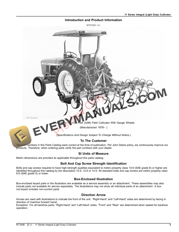 John Deere Cultivator, Field, Integral (Light-Duty) – 11 Parts Catalog PC1648 06AUG23-3