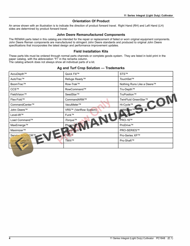 John Deere Cultivator, Field, Integral (Light-Duty) – 11 Parts Catalog PC1648 06AUG23-4