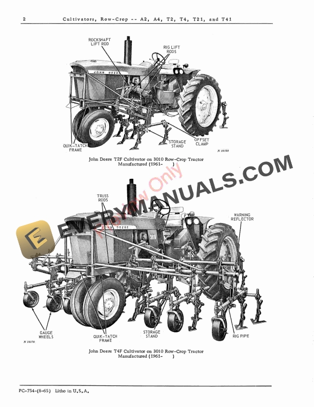 John Deere Cultivators Row Crop A2, A4, T2, T4, T21 AND T41 Parts Catalog PC754 01AUG65-4