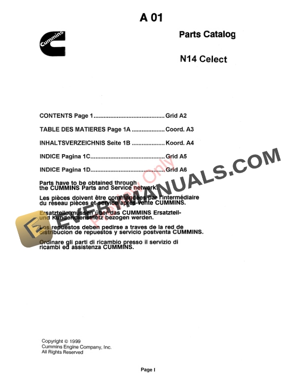 John Deere Cummins Engine N14 Celect for 6950 Forage Harvester Parts Catalog PC4317 01OCT99 4 John Deere Cummins Engine N14 Celect for 6950 Forage Harvester Parts Catalog PC4317 01OCT99-3