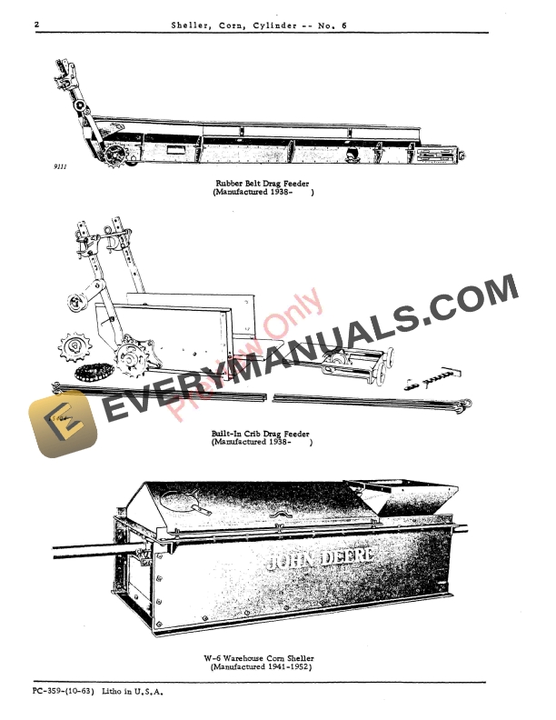 John Deere Cylinder, Corn Sheller – No. 6 Parts Catalog PC359 01OCT63-4