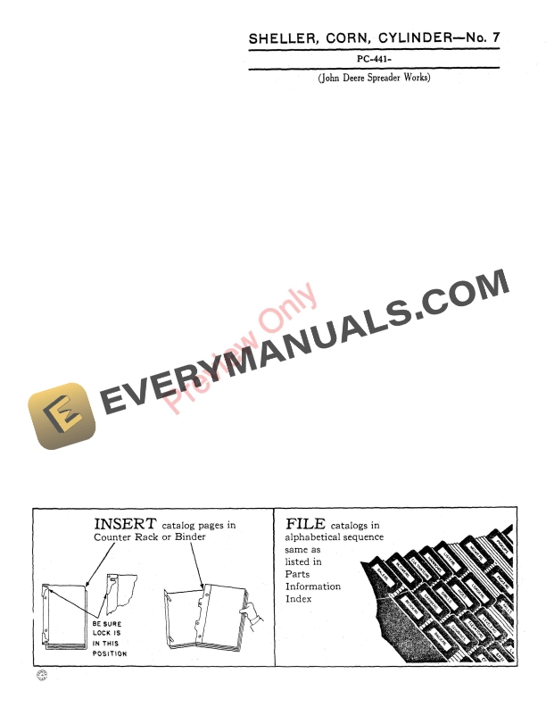John Deere Cylinder Corn Sheller – No. 7 Parts Catalog PC441 01AUG54-1