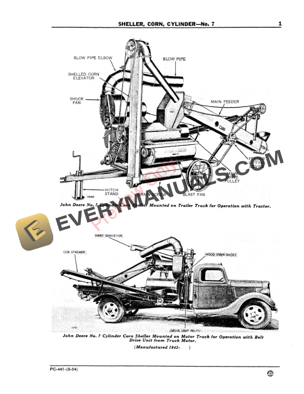 John Deere Cylinder Corn Sheller – No. 7 Parts Catalog PC441 01AUG54-3